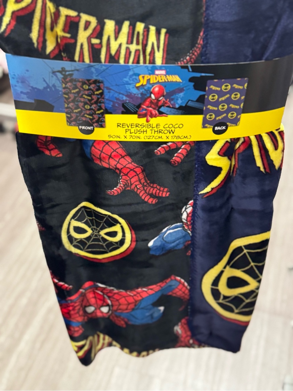 Spiderman Reversible Plush Throw Blanket - Black, Navy & Red